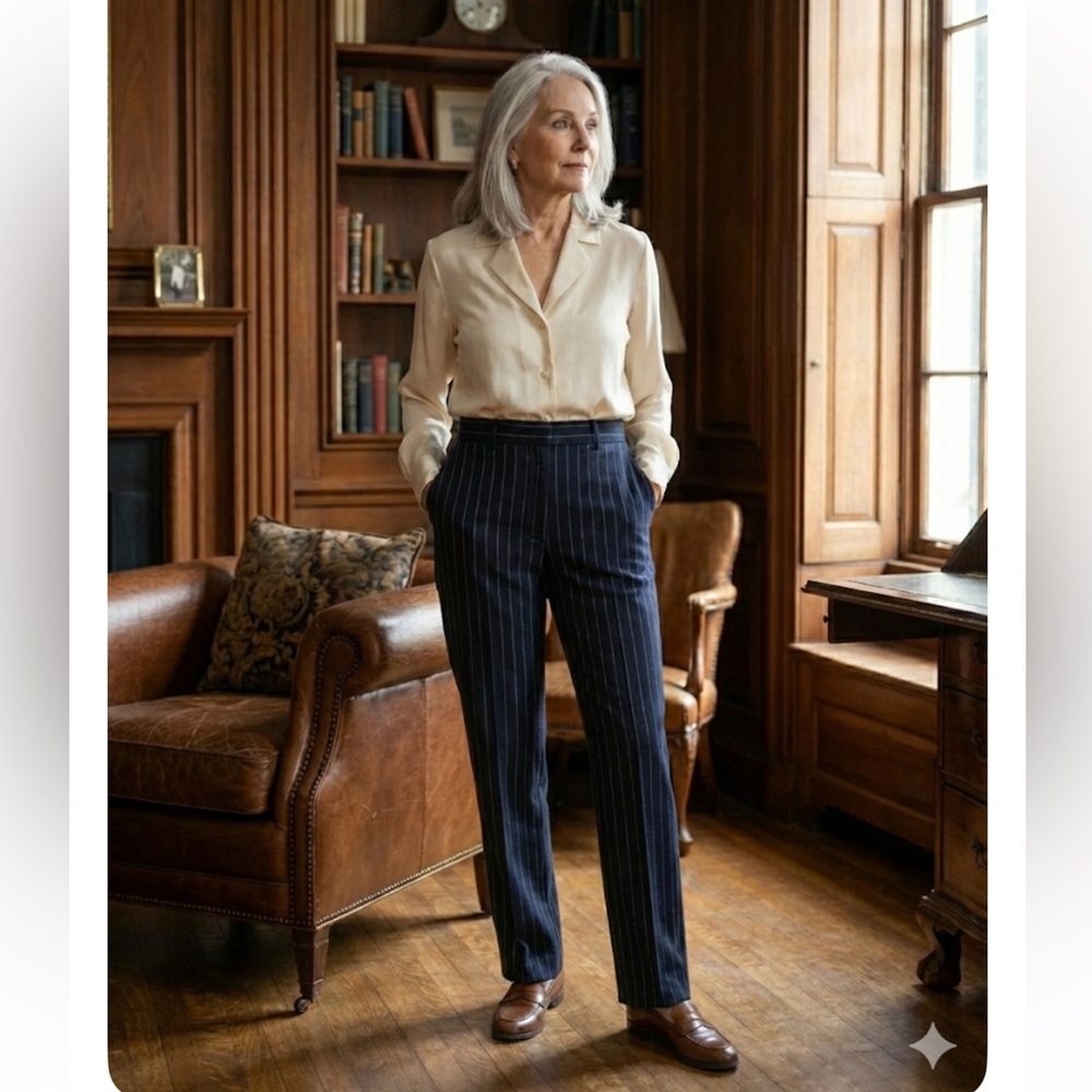 NWT Vintage Lauren Ralph Lauren Navy Pinstripe Worsted Wool Trousers Size 6P